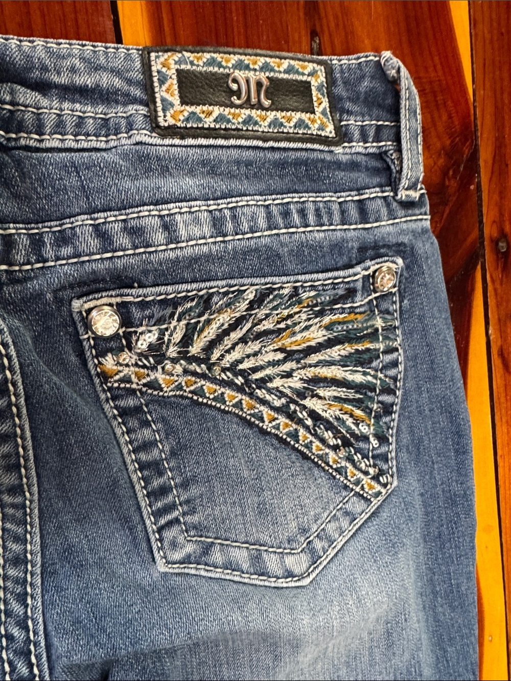 Miss Me Blue Flare Jeans with Subtle Whiskering Chloe Boot Cut - Picture 9 of 10